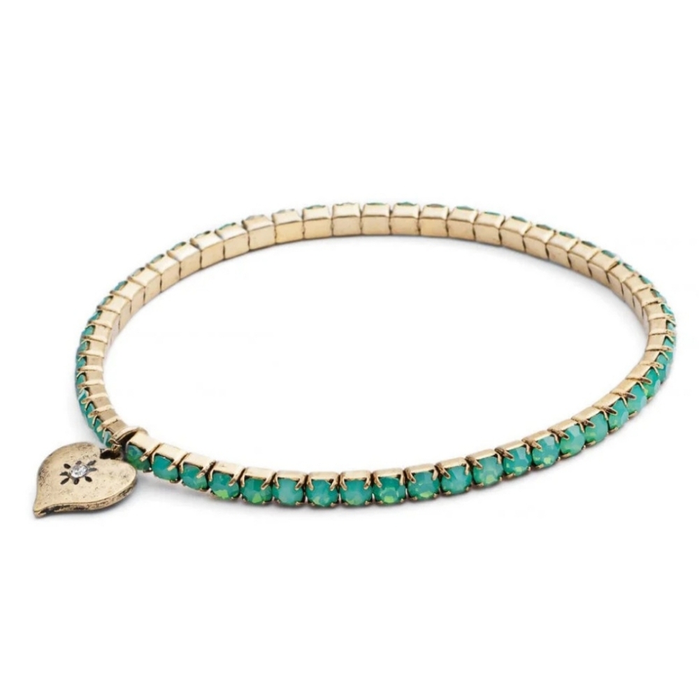 New Diamante Light Green, Brass Plated Stretch Bracelet, NWT